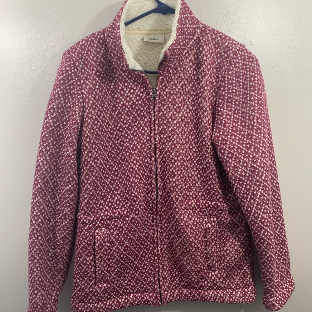 LL Bean Red Sherpa Womens Sweater Size XS Fullzip